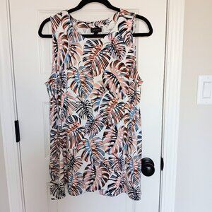 J Jill L White Pink Blue Tropical Wearever Tank Top